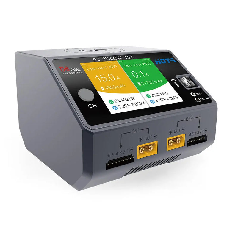 HOTA D6 DC 325W*2 15A*2 Dual Channel LiPo Battery Charger With Wireless Charging for NiZn/Nicd/NiMH battery