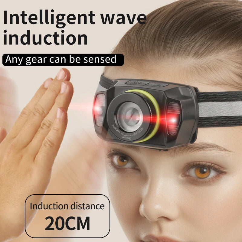 Bikight Smart Sensor USB Rechargeable LED Headlamp Zoom Headlight Fishing Accessories Work Light Camping Head Lamp Flashlight