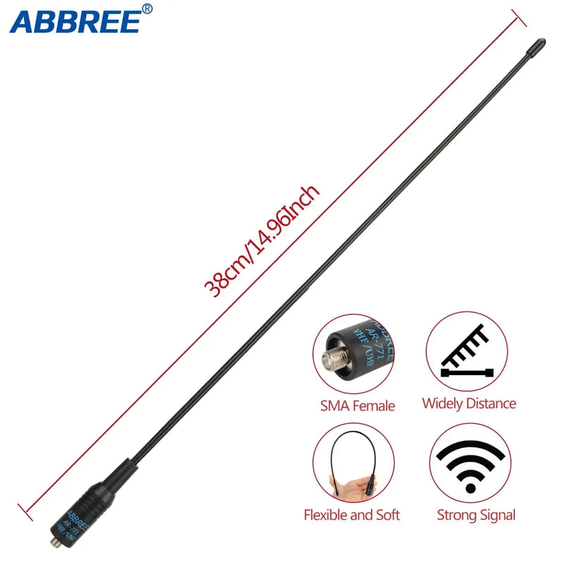 ABBREE AR-771 SMA-Female AR-771C SMA-Male Antenna Dual Band VHF/UHF High Gain Soft Whip Antenna For Baofeng UV-5R BF-888S UV10R UV-13 Pro Radio