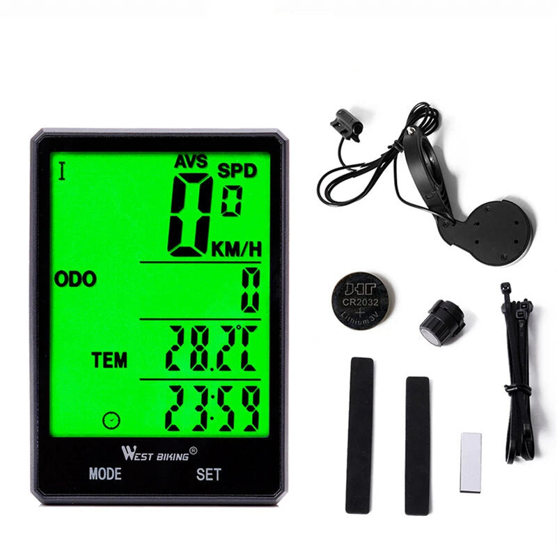 WEST BIKING Wired Bicycle Computer 2.8 Inch Large Screen LC Backlight Waterproof Speedometer Odometer Stopwatch Cycling Accessories for Mountain Bike Road Bike