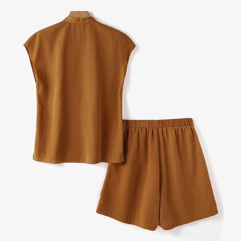 ZANZEA Womens Casual 2pcs Sets Short Sleeve Top Blouse Elastic Waist Pants Loose Suits
