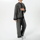 INCERUN 2 Piece Men's Striped Casual Outfit Set, Collar Button Up Top And Elastic Waist Wide Leg Trousers Set for Daily Wear Spring Fall Plus Size S-5xl