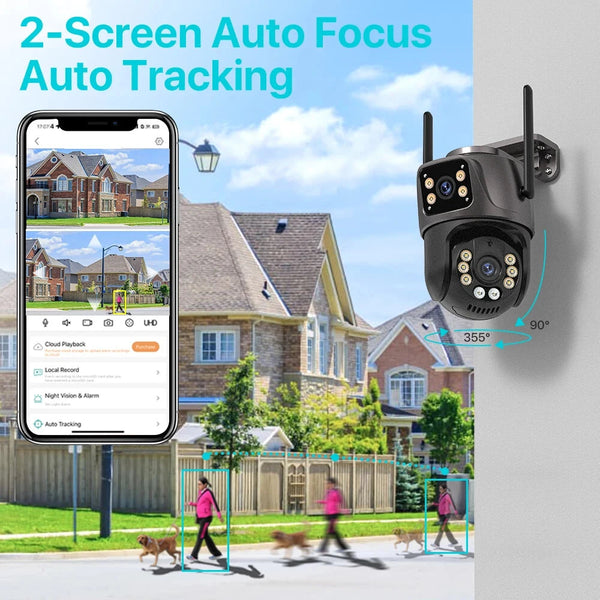 6MP HD Dual Lens Wifi IP Camera PTZ Outdoor AI Tracking Two Way Audio Night Vision Full Color Camera for Home Security P2P iCSee EU Plug