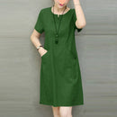 ZANZEA Women Daily Casual Side Pockets V-Neck Short Sleeves Solid Color Dresses