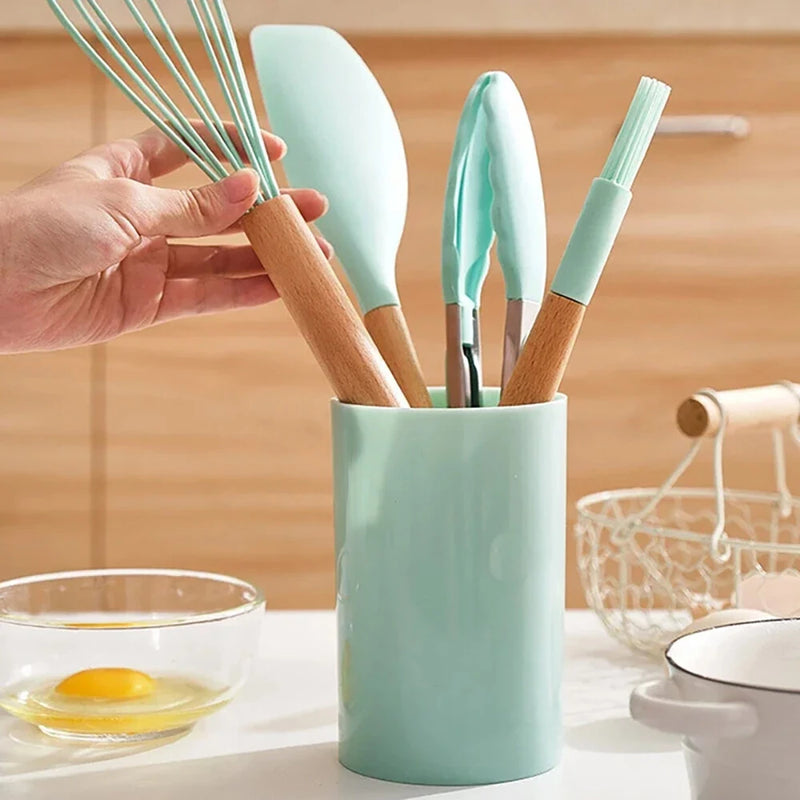 12PCS Food Grade Silicone Kitchenware Cutlery Turner Spatula Measuring Spoon Practical Cooking Tools Kitchen Cutlery Set