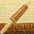 35x4.5cm Wooden Embossed Rolling Pin Biscuit Roller Christmas Baking Biscuit Cake Wooden for Pasta Cookie Dough Pastries Bakery Items Pizza