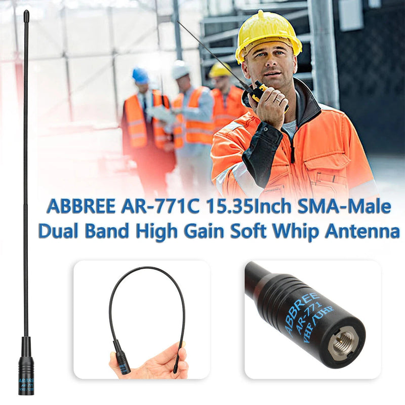 ABBREE AR-771 SMA-Female AR-771C SMA-Male Antenna Dual Band VHF/UHF High Gain Soft Whip Antenna For Baofeng UV-5R BF-888S UV10R UV-13 Pro Radio