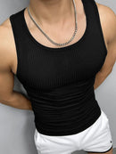 Mens Solid Crew Neck Rib-Knit Sleeveless Tank Top