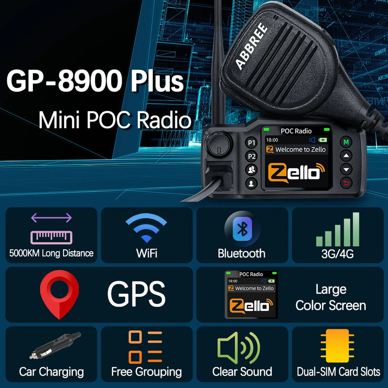 ABBREE GP-8900 Plus 4G Car Radio Dual-SIM Unlimited Distance Zello Android 5.1 POC Radio Clear Sound Large Color Screen