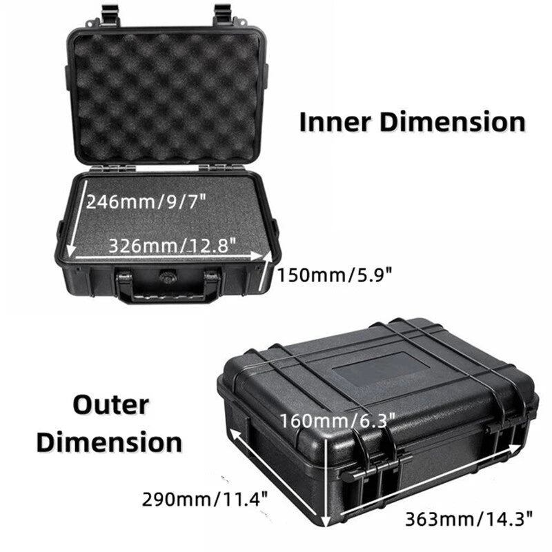 363x290x160mm Plastic Safety Equipment Case Waterproof Hard Carry Tool Box Shockproof Storage Box with Sponge for Tools Camera