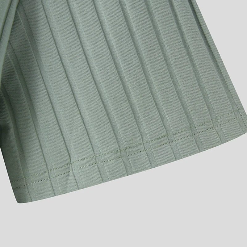 INCERUN Mens Ribbed Knit Quarter-Zip Golf Shirt Comfortable Casual Solid Color Lapel Top for Male S-5XL