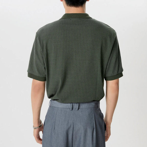 INCERUN Mens Solid Rib-Knit Short Sleeve Golf Shirt Comfy Fabric Lapel Top for Men