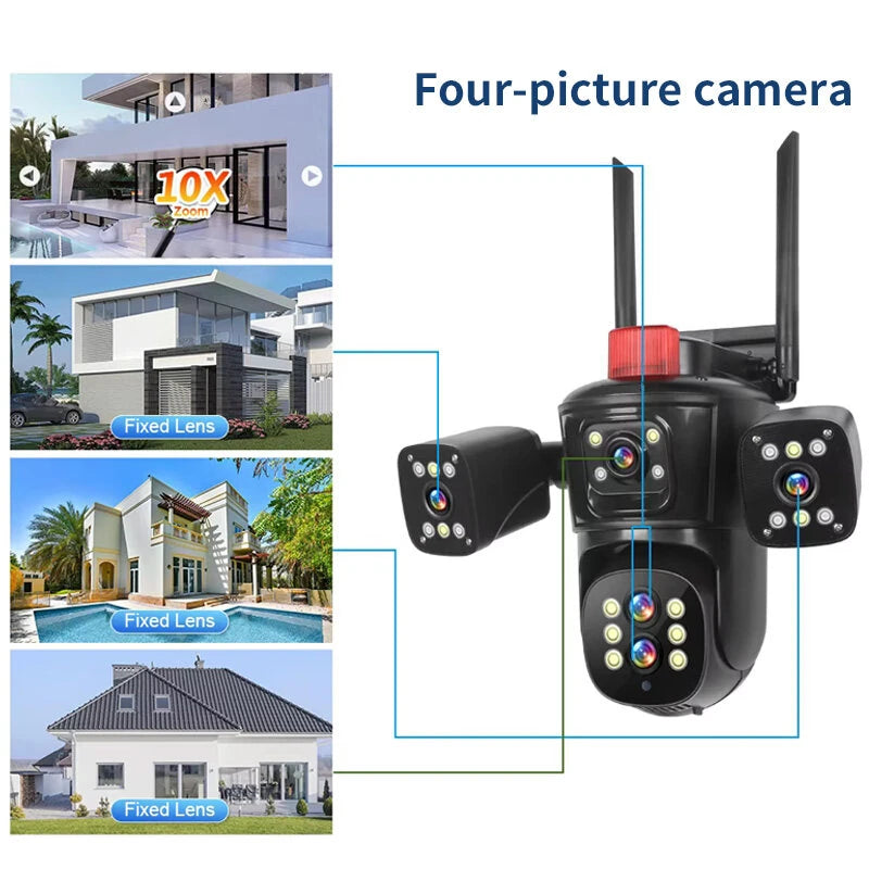 Q840 20MP 10X Optical Zoom Four Screens WiFi IP Camera Wireless Outdoor Five Lens PTZ Full Color Night Vision Auto Tracking Two-way Audio Waterproof CCTV Camera