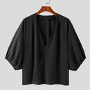 INCERUN Mens Shirts Fashion Big V-neck Bubble Short Sleeve Top Shirts Summer Fashion Party Top Shirts Male Clothing