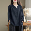 ZANZEA Vintage Women Cotton Blouse V Neck Long Sleeve Tops Retro Solid Loose Shirt Female Work Tunic Blusas Mujer