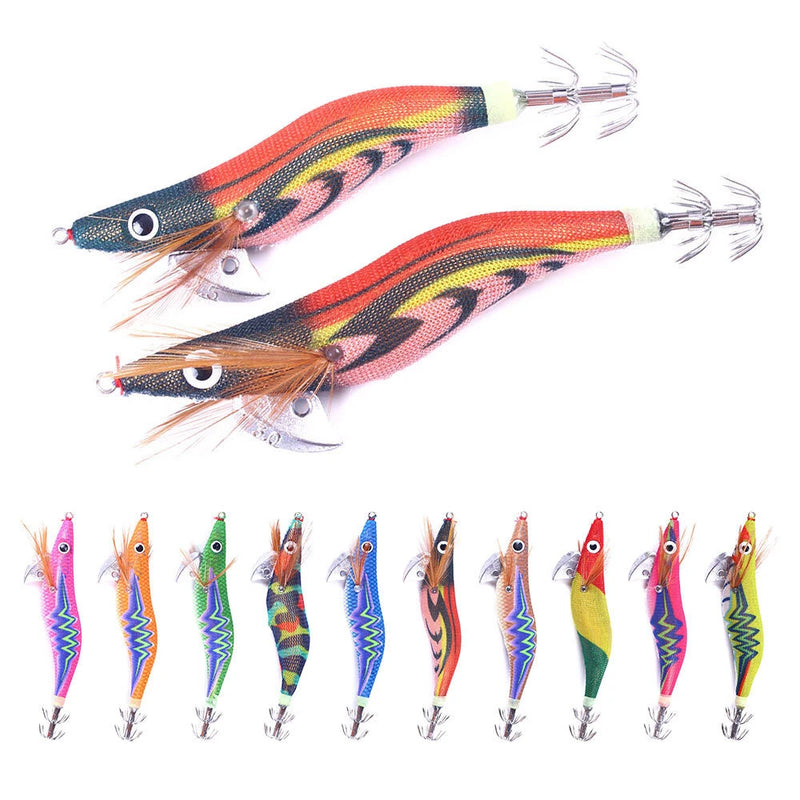 ZANLURE 10pcs Luminous Wooden Shrimp Fishing Lures Artificial Squid Hook Hard Bait for Octopus Cuttlefish