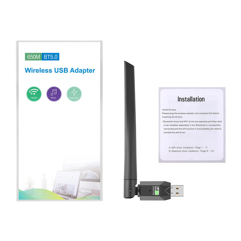 WB603 650Mbps WiFi Network Card 2.4G/5G Dual Band USB Wireless bluetooth Adapter with 5dBi Antenna Driver-free