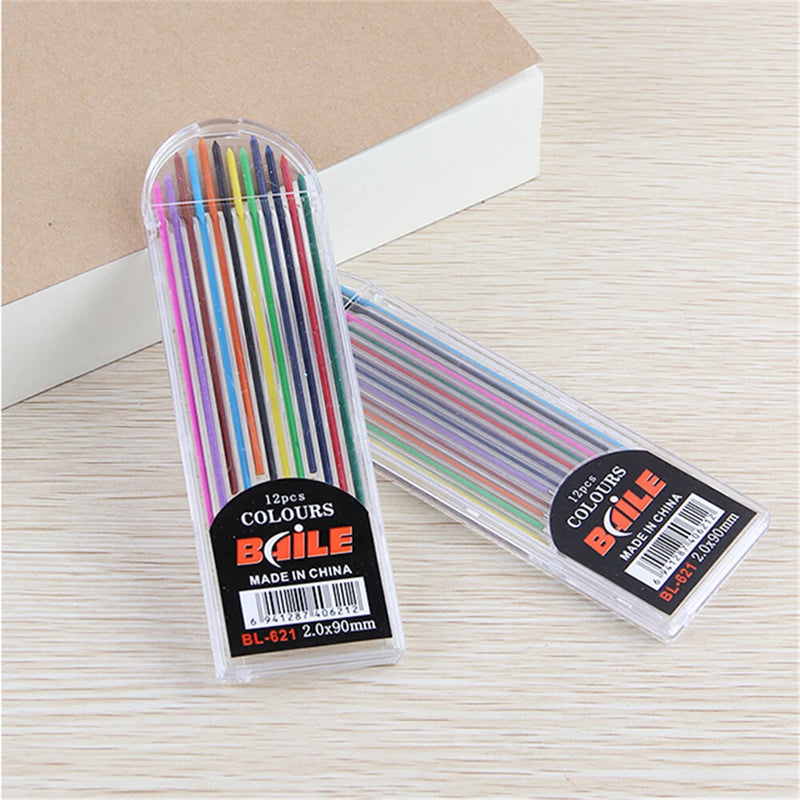 Baile BL-621 12Color Pen Refill Set 2.0 mm Color Lead Refill Resin Pencil Lead Painting Art Drafting DIY Drawing Writing For Mechanical Pencil