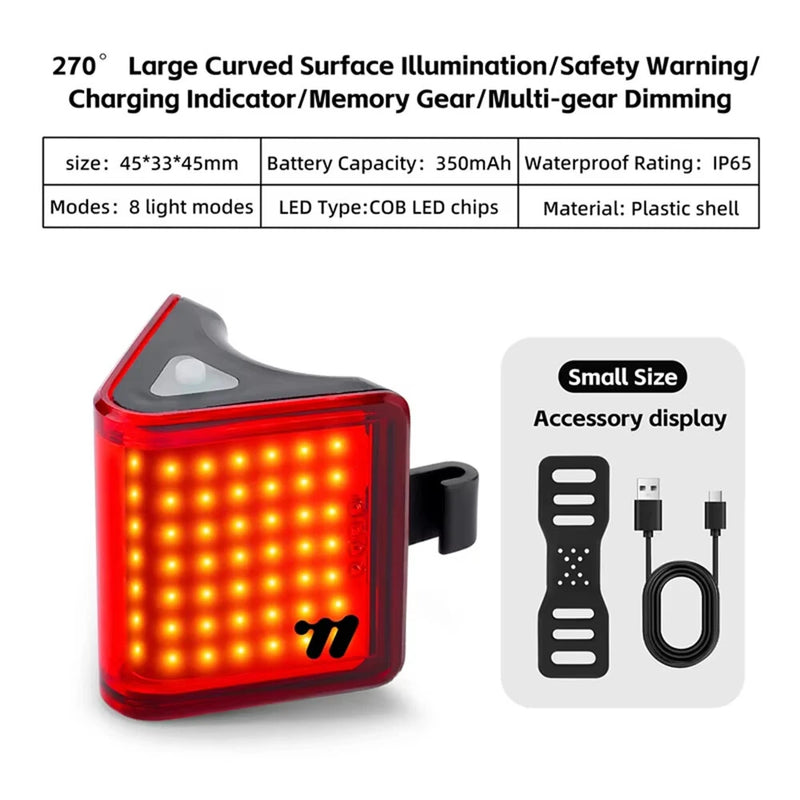 WEST BIKING 270 Curved Bicycle Taillights 8 Lighting Modes IP65 Waterproof Type-C Charging Warning Bike Rear Light for Night Riding Safety