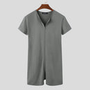 INCERUN Mens Jumpsuit Thin Stretch Comfort Zipper Short Sleeve One-piece Shorts Homewear for Men Large Size S-5XL