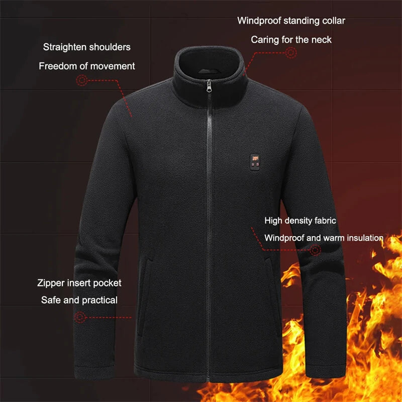 TENGOO HP-09 9 Heated Area Jacket USB Charging 3 Gear Adjustable Temperature with Digital Display Windproof Fleece Heated Jacket Winter Coat for Outdoor Sports