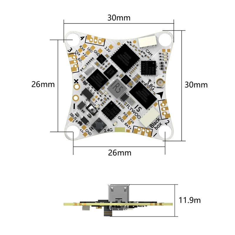 25.5 x25.5mm FLYWOO GOKU F405 ERVT 1S ELRS Flight Controller 5V BEC & 5A 5in1 ESC Built-in 400mw VTX for RC FPV Racing Drone