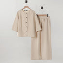 ZANZEA Women Vintage Crew Neck Long Sleeve Tops Elastic Waist Wide-Legged Pants Sets