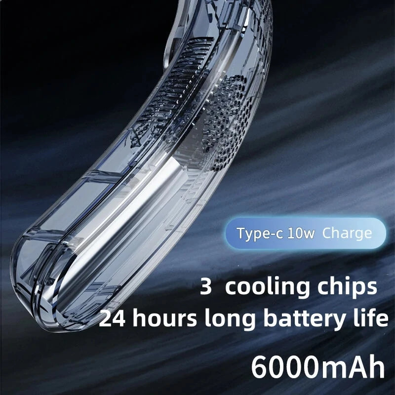 Portable 3 Mode Wearable Air Conditioner with 360 Airflow Coverage 6000mAh Rechargeable USB Charging Lightweight Perfect for Outdoor Activity Travel Office