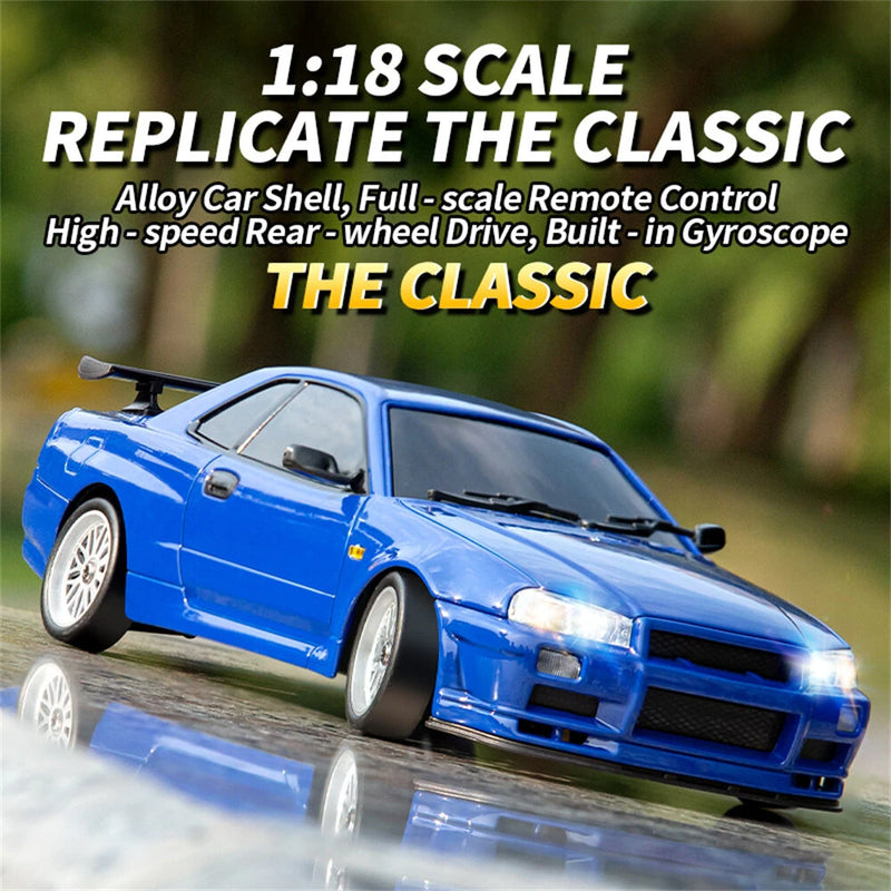 LDRC 1899/A99 RTR 1/18 2.4G RWD RC Car Drift GTR R34 Optional Gyro LED Light On-Road Full Proportional Alloy Body Shell Racing Vehicles Models Toys