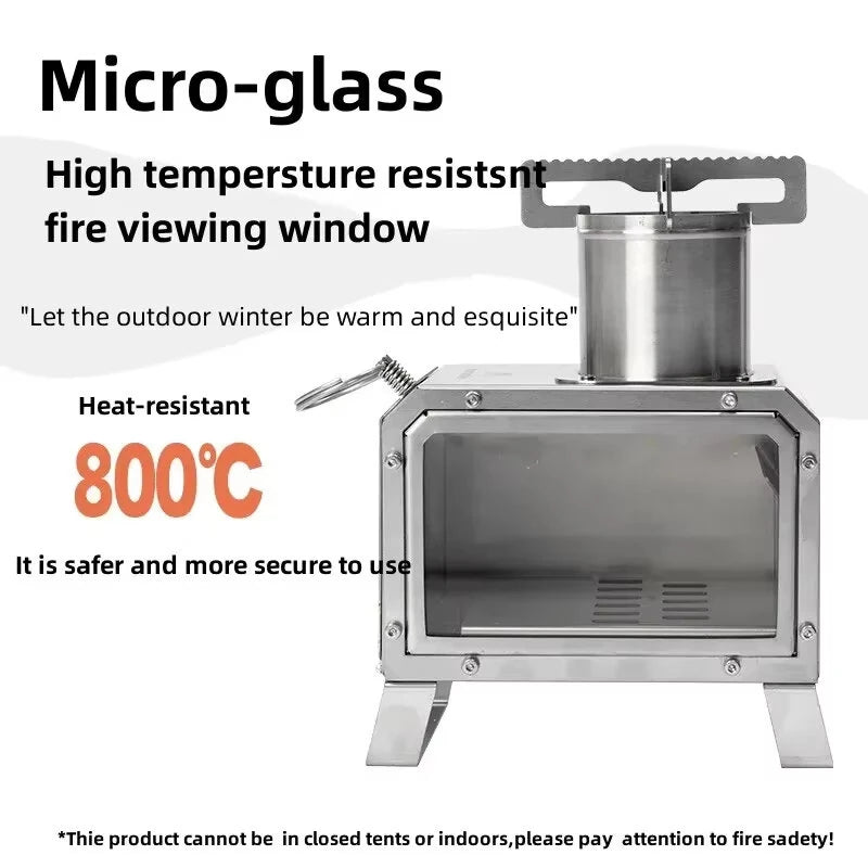 IPRee MOUNTAINHIKER Portable Square Wood Stove Stainless Steel Stove Fire Pit Heater Outdoor Picnic Hiking Camping Wood Burner Stove