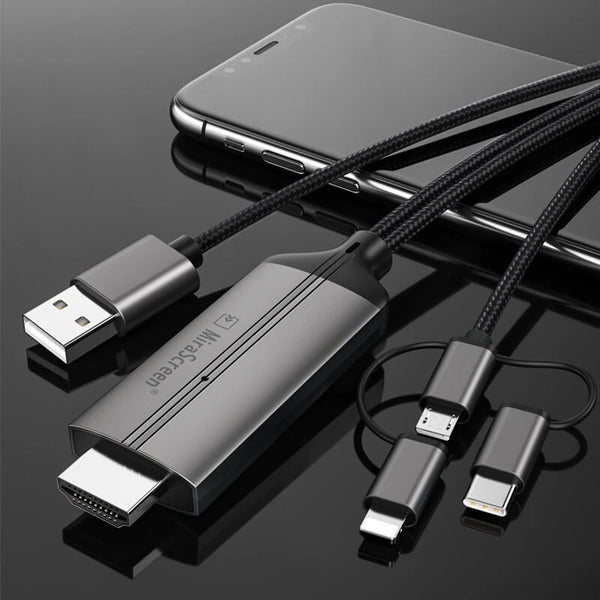 MiraScreen 3-in-1 USB to HDTV Cable 1080P HD Video Conversion Cable Same Screen Cable TV Computer 2 Meters Screen Projection Cable