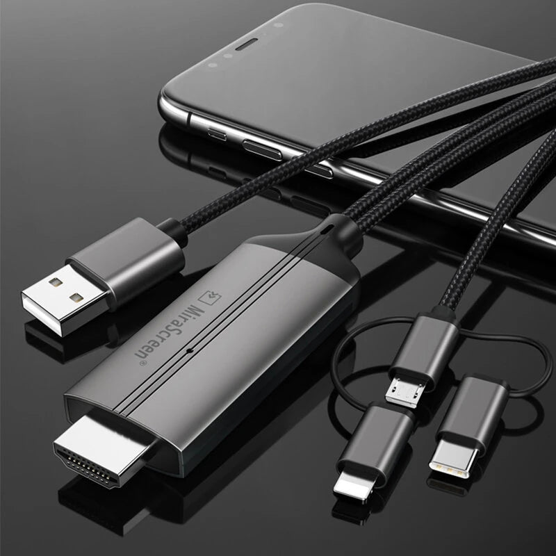 MiraScreen 3-in-1 USB to HDTV Cable 1080P HD Video Conversion Cable Same Screen Cable TV Computer 2 Meters Screen Projection Cable