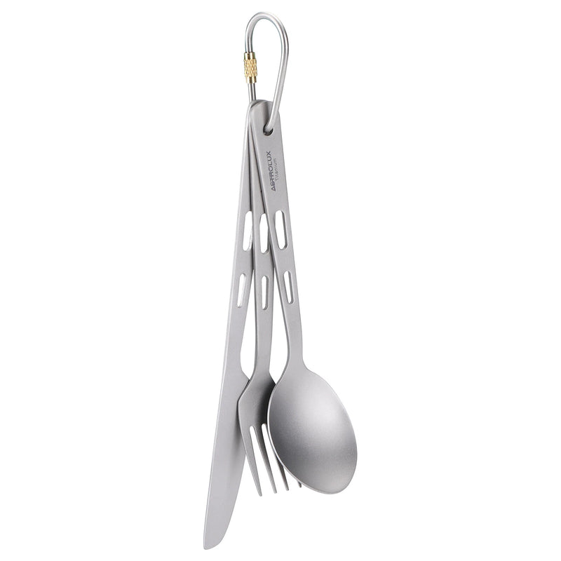 Astrolux Ti-FS1 Titanium Flatware Set Titanium Flatware Knife Fork Spoon Set Lightweight Ti Camping Utility Cutlery Set with Carrying Bag for Traveling Picnic Hiking