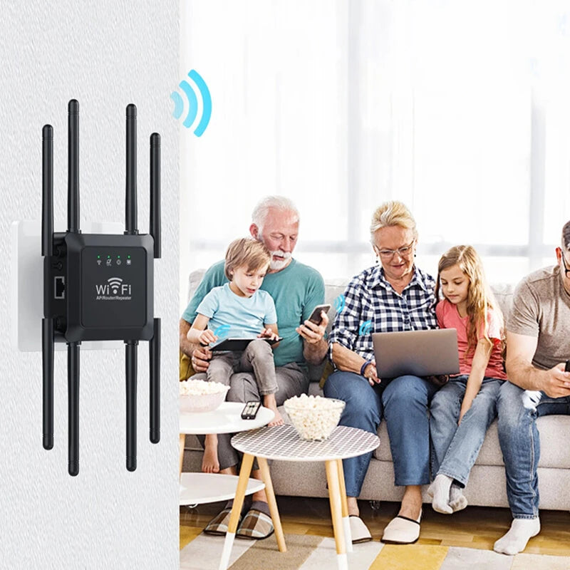 300M WIFi Repeater Wi-Fi Amplifier 802.11N 2.4GHz Wireless Signal Booster Smart Power Extender with 8 Antennas for Office Home Easy Setting