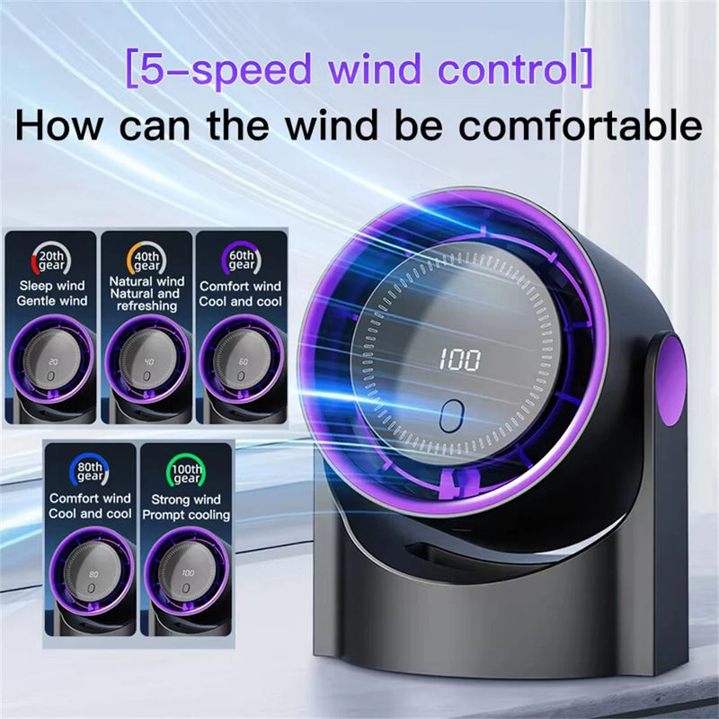 IPRee Mini Cooling Fan Silent Portable Bladeless Fan 100 Level Desktop Fan USB Rechargeable Digital Display High-Speed Circulating Fan