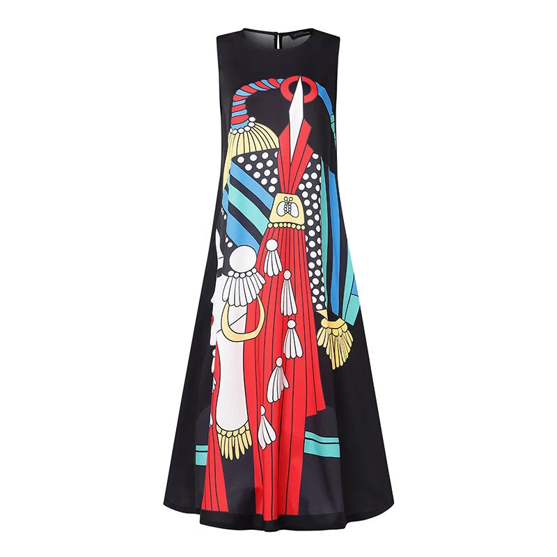 ZANZEA Ethnic Style Women's Dresses Holiday Summer Round Neck Sleeveless Printed Beach Sundress