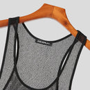 INCERUN Men Tank Tops Mesh Transparent O-neck Sleeveless Vests Streetwear Summer Breathable Fashion Men Clothing S-5XL
