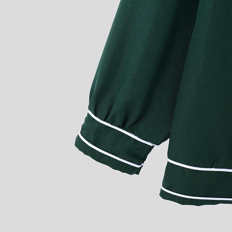 INCERUN Mens Twist Patchwork V-Neck Long Sleeve T-Shirt Fashion Solid Color Drawstring Design Tshirt