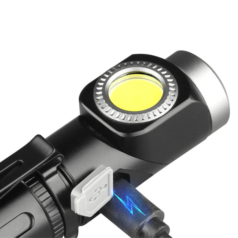 2 In 1 L-shape Flashlight LED Headlamp USB Rechargeable Bright Magnet Strong Mini Torch 90-Degree Adjustable Multi-Functional Outdoor Adventure Tool Compact Clip Light Waterproof Hiking Gear