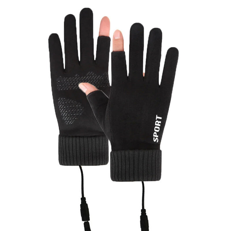 TENGOO Touch Screen Electric Heated Gloves Windproof Hand Warmer USB Rechargeable Heating Thermal Gloves 2 Finger Heated Gloves for Women Men