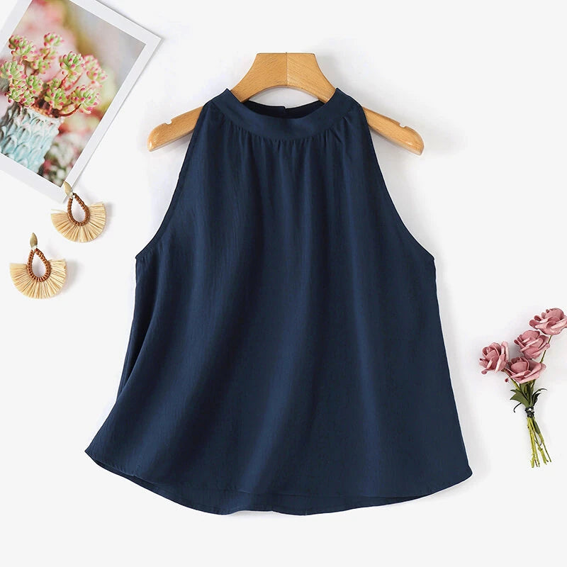 ZANZEA Elegant Style Womens Tank Vest Summer Sleeveless O-Neck Plain Casual Loose Camisoles Top