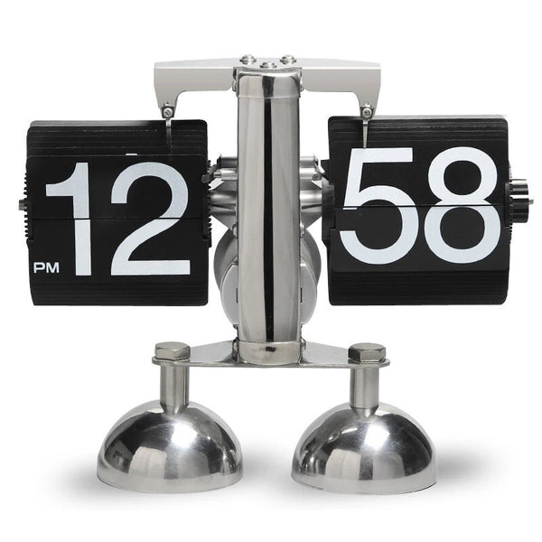 Vintage European Style Mechanical Flip Clock with Dual Feet Page Turning Clock Stainless Steel Double Foot Small Scales Flip Desk Clock Vintage Living Room Home Decoration