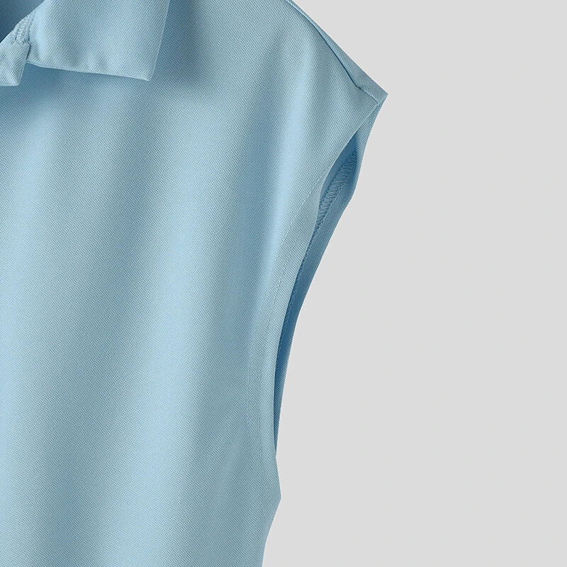 INCERUN Mens Lapel Tank Top Fashion-forward Casual Men's Vest Collection Korean Style Solid Color V-Neck Tank Top