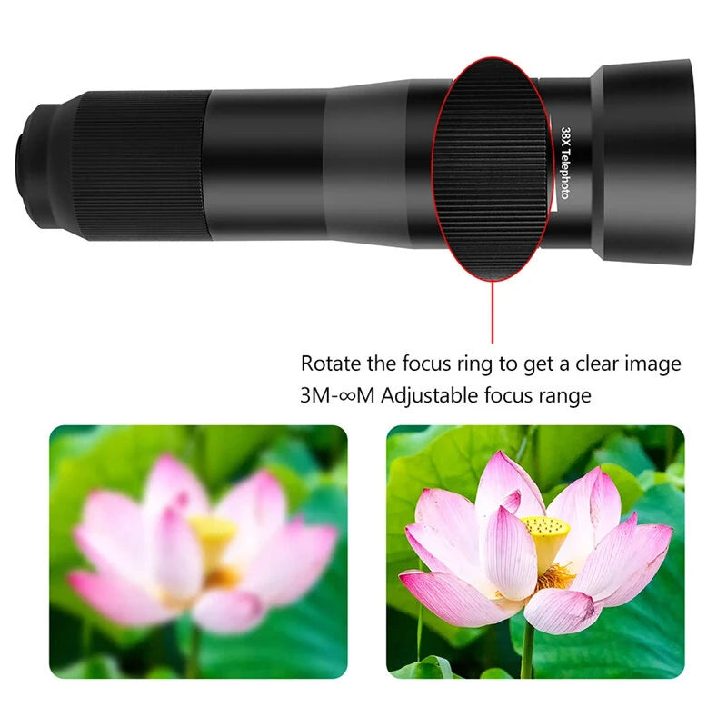 IPRee 38X HD Zoom Lens Phone Monocular Telescope with Tripod Smartphone Adapter for iPhone