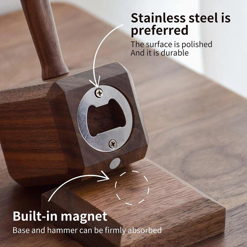 Creative Wooden Retro Bottle Openers Multifunction Hammer Shaped Drinks Corkscrew Long Handle Bottle Opener with Magnet