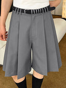 INCERUN Mens Solid Color Large Pleated Baggy Casual Shorts with Pocket