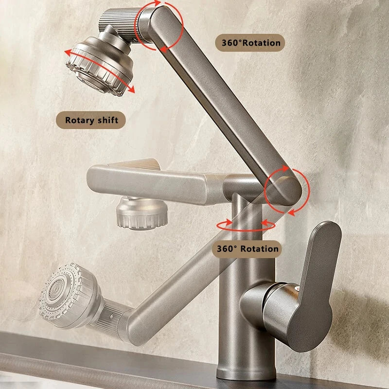 Universal G1/2 Hot and Cold Rotating Faucet 1080 Degree Rotation Copper Material Dual Mode Output Lift Type for Kitchen Bathroom Optional
