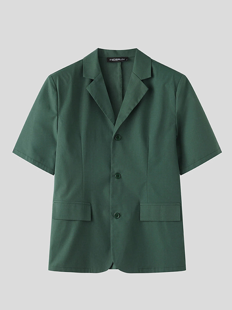 INCERUN Men Sets Short Sleeve Men Suit & Pant Mens Fashion Simple Solid Color Suits Two Pieces Outfits  Men's Casual Suits S-5XL