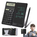 Basic Calculator Notepad with 6 Inch LCD Writing Tablet Portable Foldable Scientific Calculator Mute Solar/Dual Battery Powered for High School College Office