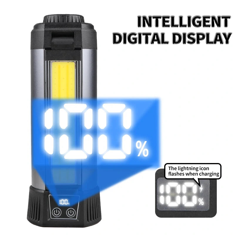 Xhp50 LED Strong Light COB With Built-in Battery and Magnet Can Output Multifunctional Digital Display Work Light